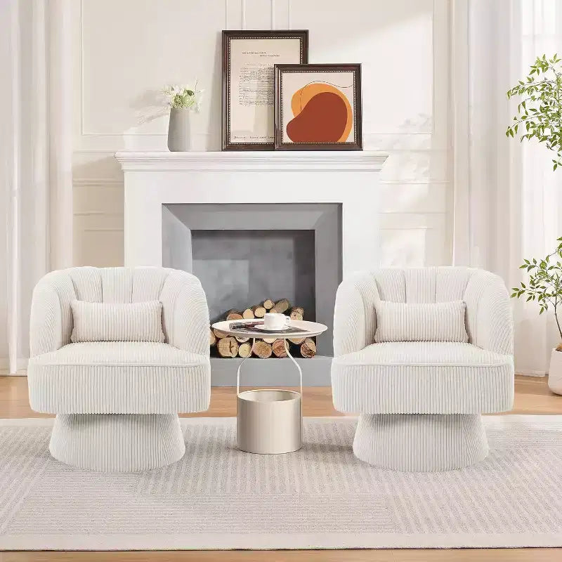 Modern Swivel Barrel Accent Chair, 360 Upholstered Armchair with Striped Backrest & Plush Padding(Set of 2)