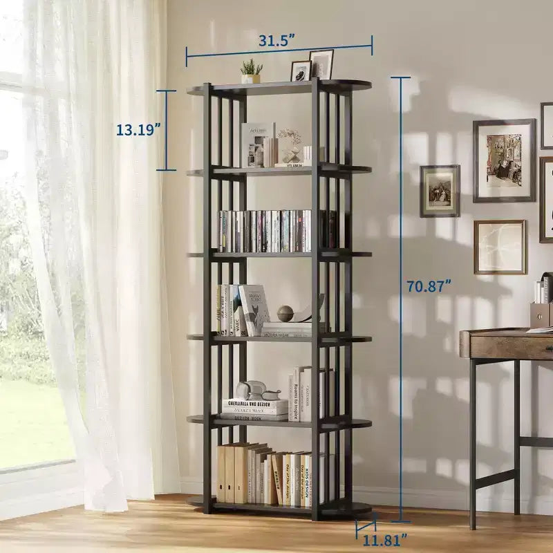 Libreria a 6 Ripiani, Scaffale Organizzatore per Ufficio, Unità di Archiviazione Autoportante per Camera da Letto, Soggiorno e Ufficio