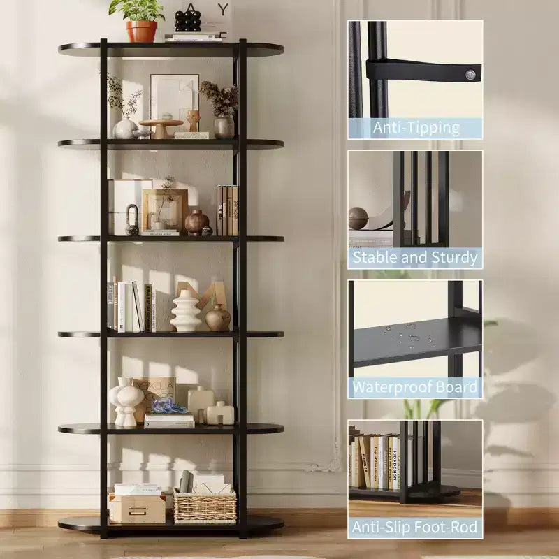 Libreria a 6 Ripiani, Scaffale Organizzatore per Ufficio, Unità di Archiviazione Autoportante per Camera da Letto, Soggiorno e Ufficio