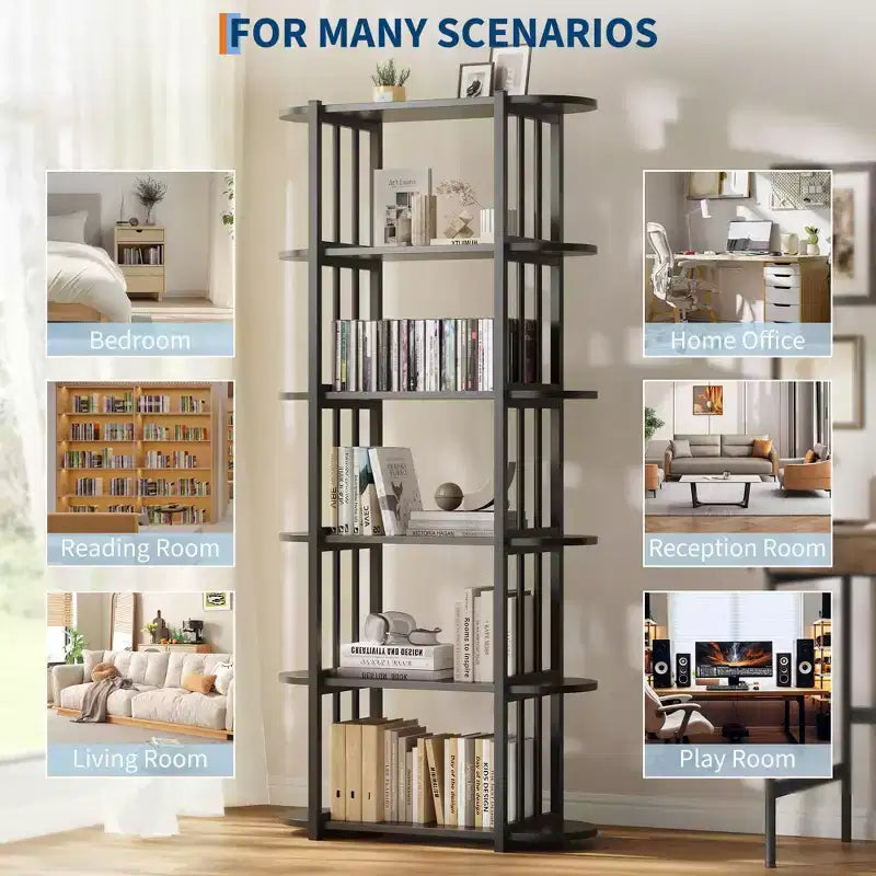 Libreria a 6 Ripiani, Scaffale Organizzatore per Ufficio, Unità di Archiviazione Autoportante per Camera da Letto, Soggiorno e Ufficio