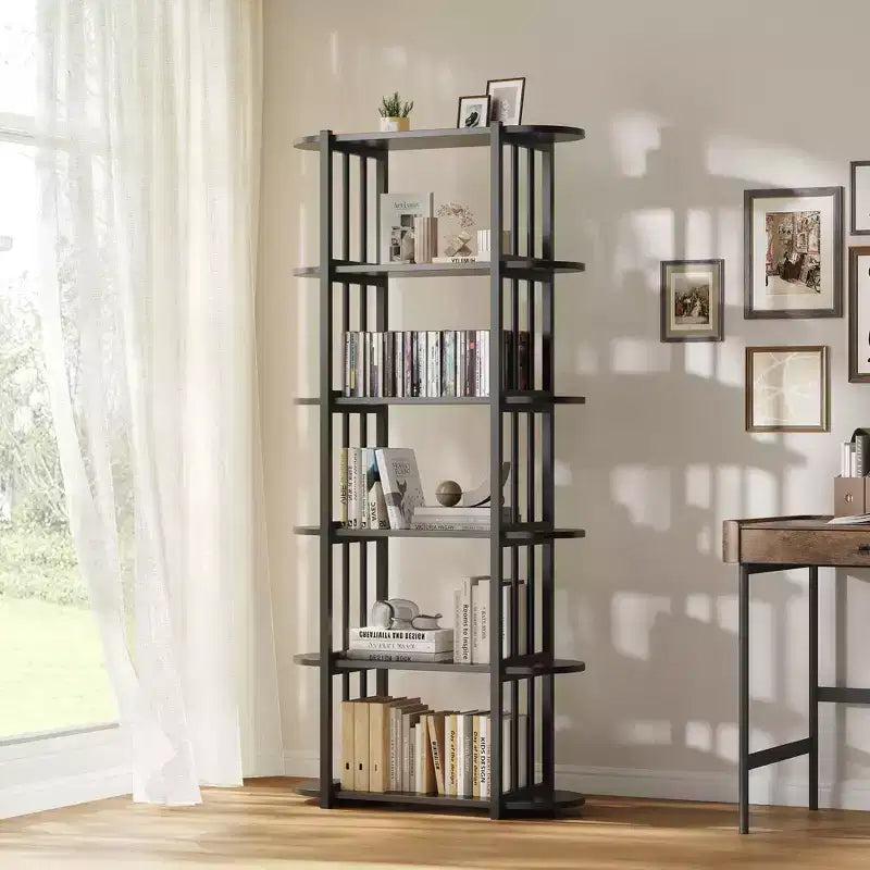 Libreria a 6 Ripiani, Scaffale Organizzatore per Ufficio, Unità di Archiviazione Autoportante per Camera da Letto, Soggiorno e Ufficio