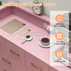 Cassettiera DobleePy Rosa a 8 Cassetti con Stazione di Ricarica, Luci LED RGB, Cassettone Largo per Camera da Letto, Toilette o Postazione Gaming