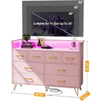 Cassettiera DobleePy Rosa a 8 Cassetti con Stazione di Ricarica, Luci LED RGB, Cassettone Largo per Camera da Letto, Toilette o Postazione Gaming