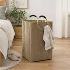 Evideco Cesto Portabiancheria in Velluto a Coste 55L, Beige Sabbia