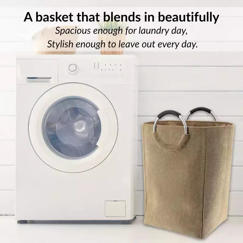 Evideco Cesto Portabiancheria in Velluto a Coste 55L, Beige Sabbia