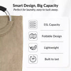 Evideco Cesto Portabiancheria in Velluto a Coste 55L, Beige Sabbia