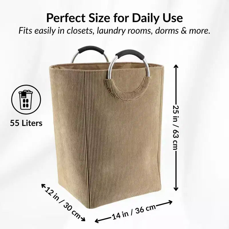 Evideco Cesto Portabiancheria in Velluto a Coste 55L, Beige Sabbia