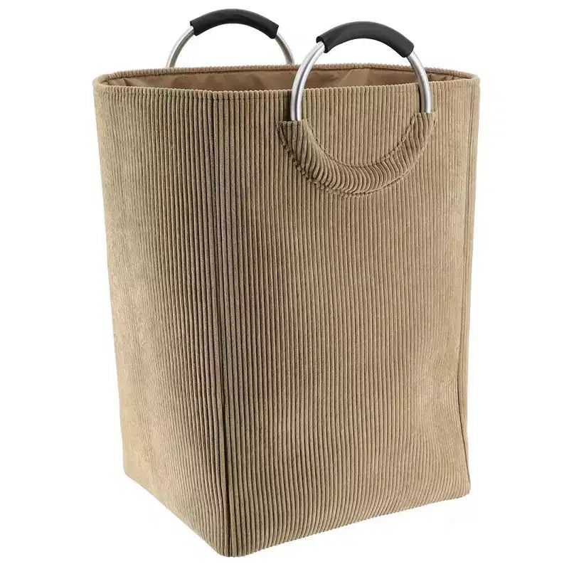 Evideco Cesto Portabiancheria in Velluto a Coste 55L, Beige Sabbia