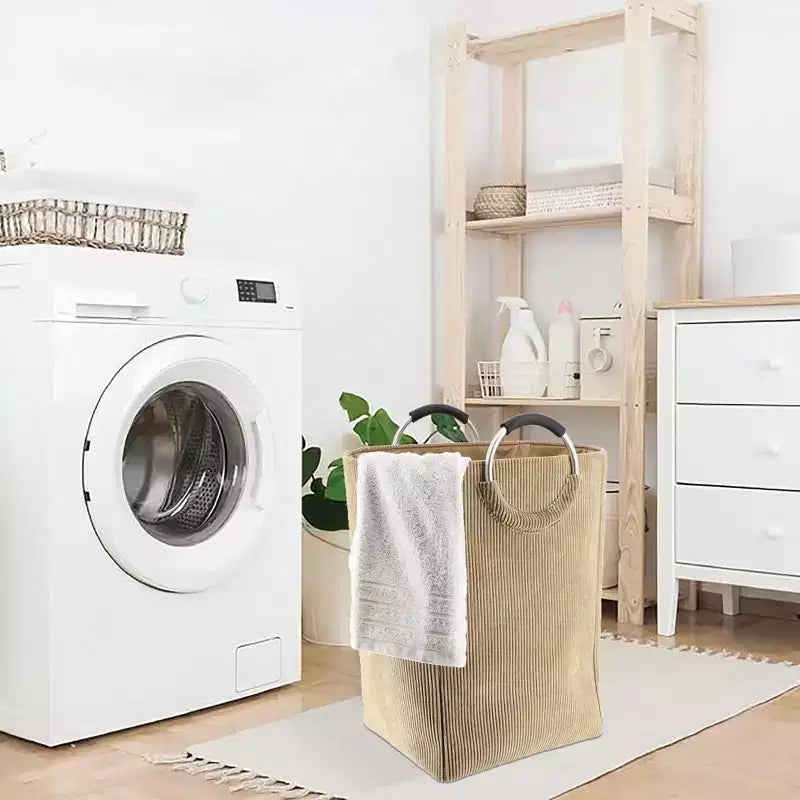 Evideco Cesto Portabiancheria in Velluto a Coste 55L, Beige Sabbia