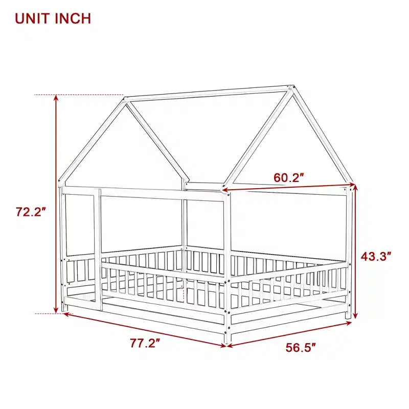 Letto a pavimento MAYEERTY Full House in legno con telaio a pavimento, sponde di sicurezza beige