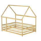 Letto a pavimento MAYEERTY Full House in legno con telaio a pavimento, sponde di sicurezza beige