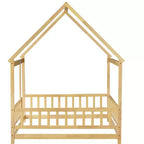 Letto a pavimento MAYEERTY Full House in legno con telaio a pavimento, sponde di sicurezza beige
