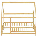 Letto a pavimento MAYEERTY Full House in legno con telaio a pavimento, sponde di sicurezza beige
