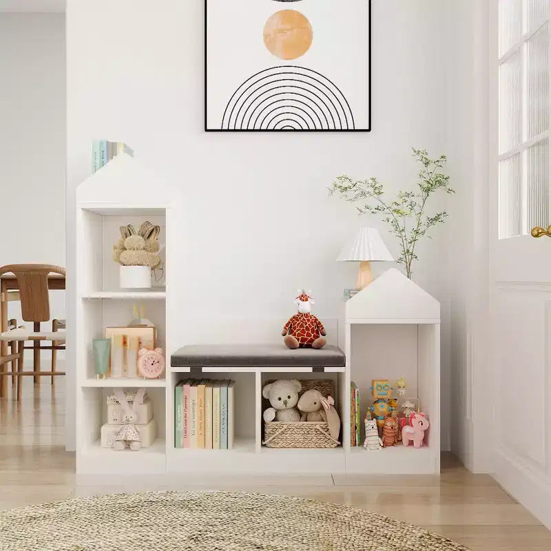 Libreria per bambini, Organizer per giocattoli con seduta, Scaffale per libri per bambini, Panca portaoggetti in legno, Casetta dei giochi per cameretta, stanza dei giochi, aula, asilo nido