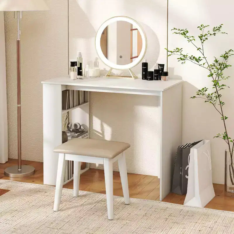Costway Scrivania compatta da 35,5 pollici per PC portatile, stile moderno, con ripiano laterale, bianca/nera/grigia/marrone
