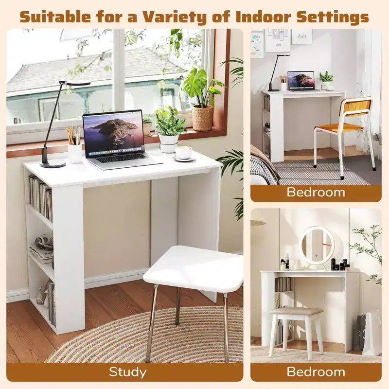 Costway Scrivania compatta da 35,5 pollici per PC portatile, stile moderno, con ripiano laterale, bianca/nera/grigia/marrone