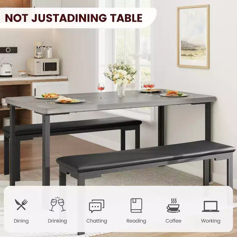Set da tavolo da pranzo lungo 109 cm per 4 persone, set da tavolo da cucina rettangolare con 2 panche imbottite, set di mobili da cucina e sala da pranzo salvaspazio da 3 pezzi