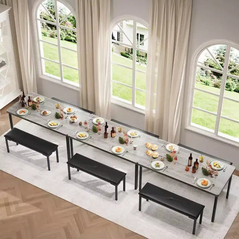 Set da tavolo da pranzo lungo 109 cm per 4 persone, set da tavolo da cucina rettangolare con 2 panche imbottite, set di mobili da cucina e sala da pranzo salvaspazio da 3 pezzi