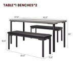 Set da tavolo da pranzo lungo 109 cm per 4 persone, set da tavolo da cucina rettangolare con 2 panche imbottite, set di mobili da cucina e sala da pranzo salvaspazio da 3 pezzi