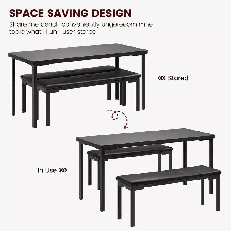 Set da tavolo da pranzo lungo 109 cm per 4 persone, set da tavolo da cucina rettangolare con 2 panche imbottite, set di mobili da cucina e sala da pranzo salvaspazio da 3 pezzi