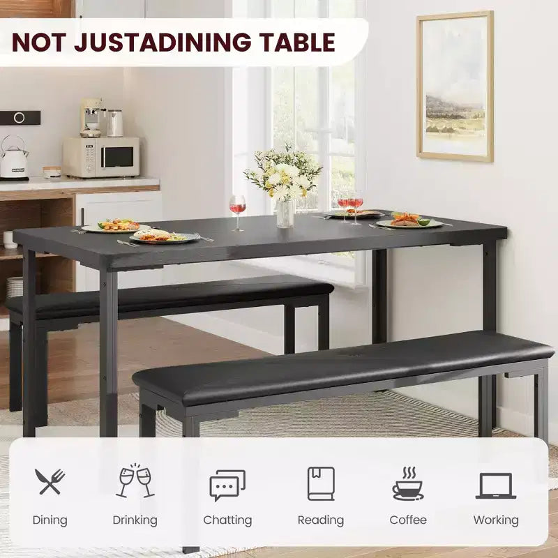 Set da tavolo da pranzo lungo 109 cm per 4 persone, set da tavolo da cucina rettangolare con 2 panche imbottite, set di mobili da cucina e sala da pranzo salvaspazio da 3 pezzi