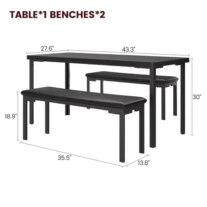 Set da tavolo da pranzo lungo 109 cm per 4 persone, set da tavolo da cucina rettangolare con 2 panche imbottite, set di mobili da cucina e sala da pranzo salvaspazio da 3 pezzi