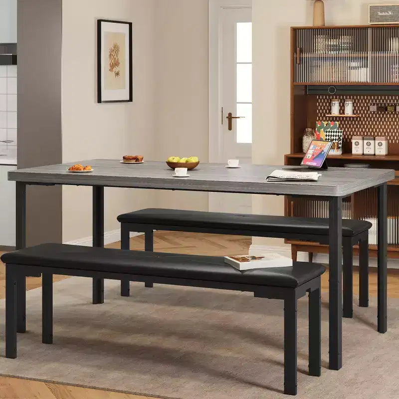 Set da tavolo da pranzo lungo 109 cm per 4 persone, set da tavolo da cucina rettangolare con 2 panche imbottite, set di mobili da cucina e sala da pranzo salvaspazio da 3 pezzi