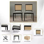 ChaletPosh Set di 2 sedie da pranzo in legno nero con canna e rivestimento grigio chiaro