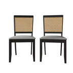 ChaletPosh Set di 2 sedie da pranzo in legno nero con canna e rivestimento grigio chiaro