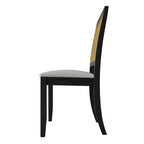 ChaletPosh Set di 2 sedie da pranzo in legno nero con canna e rivestimento grigio chiaro