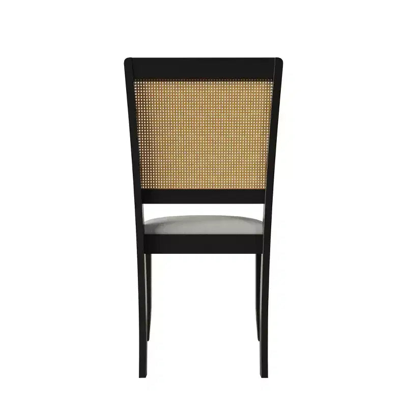 ChaletPosh Set di 2 sedie da pranzo in legno nero con canna e rivestimento grigio chiaro