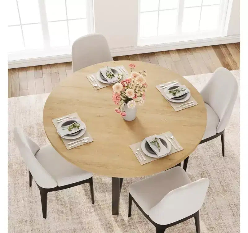 Tavolo da pranzo rotondo da 120 cm, tavolo da cucina rotondo industriale per 4-6 persone, mobili da cucina in legno con gambe in metallo resistente per sala da pranzo piccola