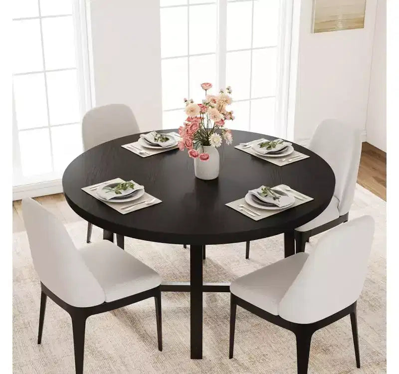 Tavolo da pranzo rotondo da 120 cm, tavolo da cucina rotondo industriale per 4-6 persone, mobili da cucina in legno con gambe in metallo resistente per sala da pranzo piccola