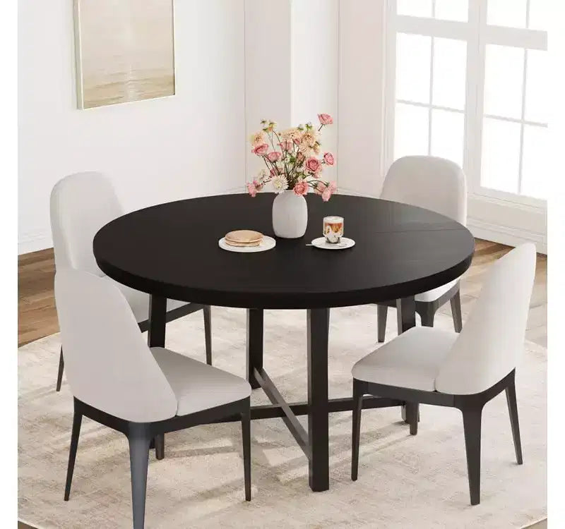 Tavolo da pranzo rotondo da 120 cm, tavolo da cucina rotondo industriale per 4-6 persone, mobili da cucina in legno con gambe in metallo resistente per sala da pranzo piccola