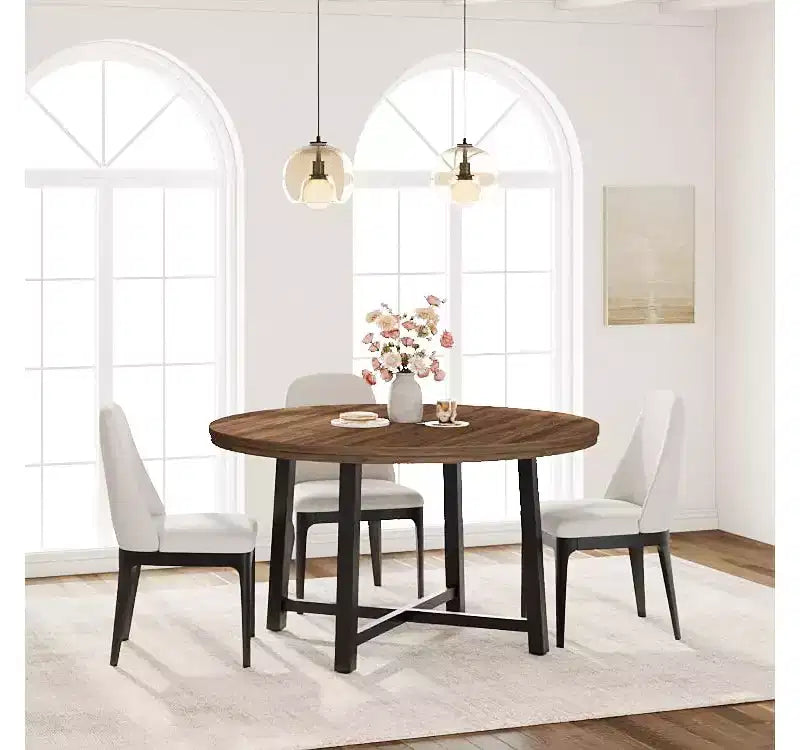 Tavolo da pranzo rotondo da 120 cm, tavolo da cucina rotondo industriale per 4-6 persone, mobili da cucina in legno con gambe in metallo resistente per sala da pranzo piccola