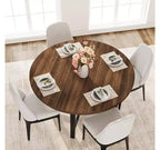 Tavolo da pranzo rotondo da 120 cm, tavolo da cucina rotondo industriale per 4-6 persone, mobili da cucina in legno con gambe in metallo resistente per sala da pranzo piccola