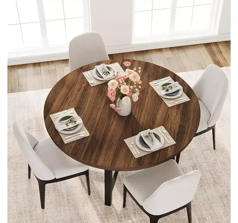 Tavolo da pranzo rotondo da 120 cm, tavolo da cucina rotondo industriale per 4-6 persone, mobili da cucina in legno con gambe in metallo resistente per sala da pranzo piccola