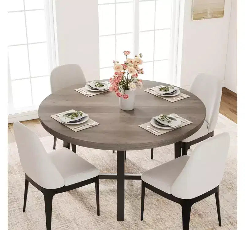 Tavolo da pranzo rotondo da 120 cm, tavolo da cucina rotondo industriale per 4-6 persone, mobili da cucina in legno con gambe in metallo resistente per sala da pranzo piccola