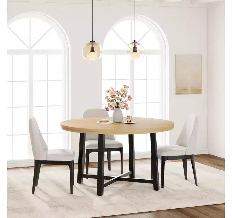 Tavolo da pranzo rotondo da 120 cm, tavolo da cucina rotondo industriale per 4-6 persone, mobili da cucina in legno con gambe in metallo resistente per sala da pranzo piccola