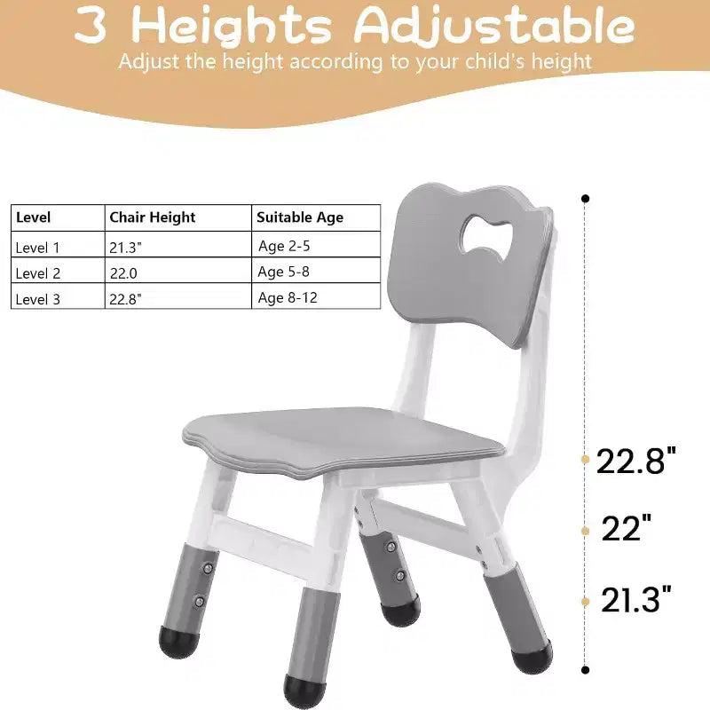CuisinSmart Sedia per Bambini, Confezione da 2, Sedia Regolabile in Altezza per Bambini, Sedie per Bambini e Bambine dai 2 ai 6 Anni, per Casa, Famiglia, Aula, Asilo, Grigio