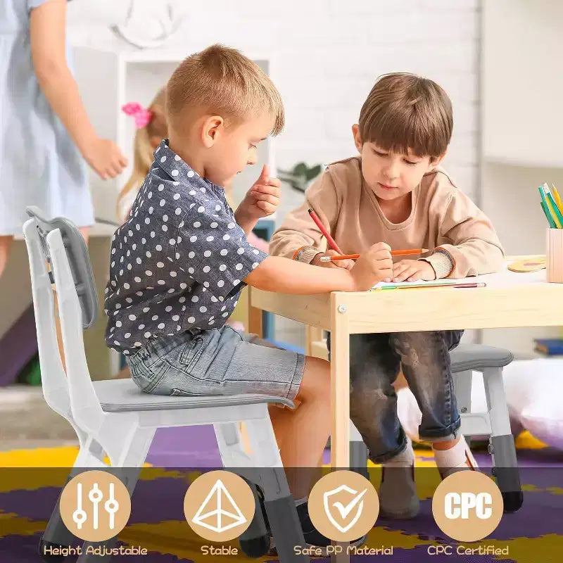 CuisinSmart Sedia per Bambini, Confezione da 2, Sedia Regolabile in Altezza per Bambini, Sedie per Bambini e Bambine dai 2 ai 6 Anni, per Casa, Famiglia, Aula, Asilo, Grigio