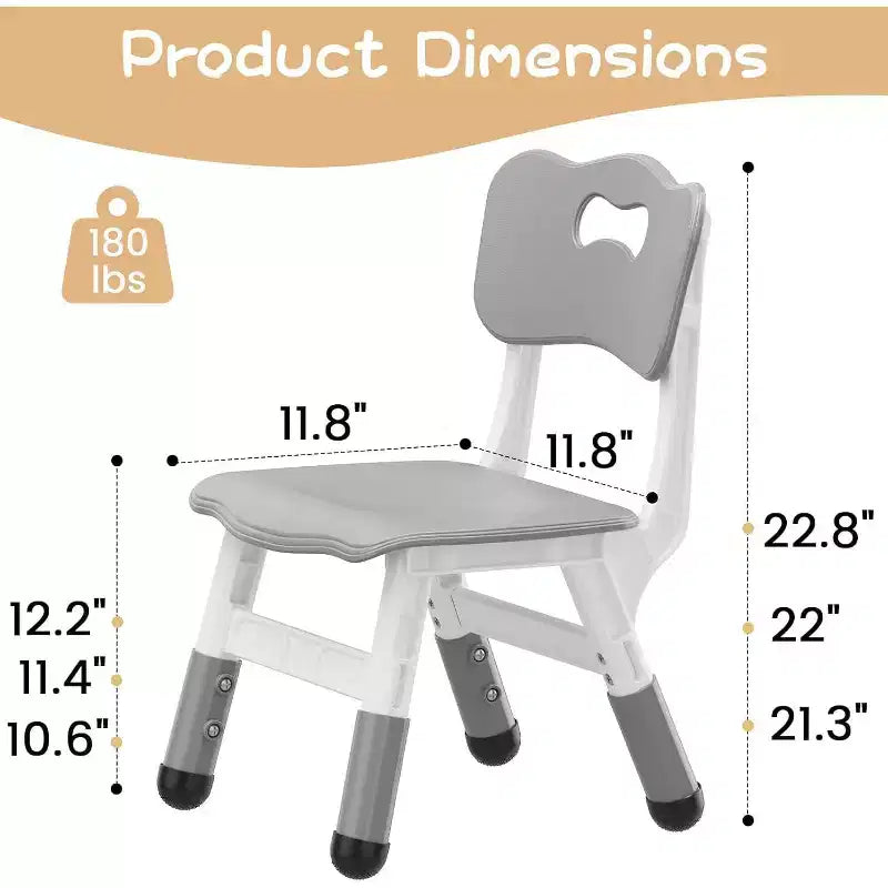 CuisinSmart Sedia per Bambini, Confezione da 2, Sedia Regolabile in Altezza per Bambini, Sedie per Bambini e Bambine dai 2 ai 6 Anni, per Casa, Famiglia, Aula, Asilo, Grigio