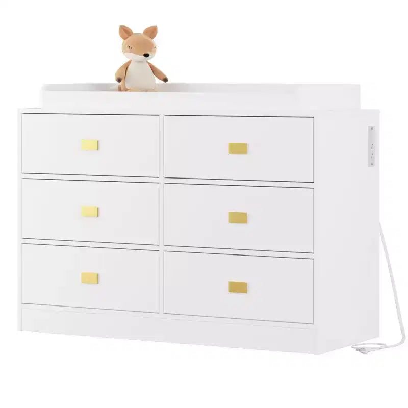 TROPOW Cassettiera per cameretta con Fasciatoio Rimovibile, Cassettiera per Bambini a 6 Cassetti con Kit Anti-Ribaltamento, Piano Impermeabile e Sponde di Sicurezza, Organizer Portaoggetti in MDF Atossico