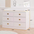 TROPOW Cassettiera per cameretta con Fasciatoio Rimovibile, Cassettiera per Bambini a 6 Cassetti con Kit Anti-Ribaltamento, Piano Impermeabile e Sponde di Sicurezza, Organizer Portaoggetti in MDF Atossico