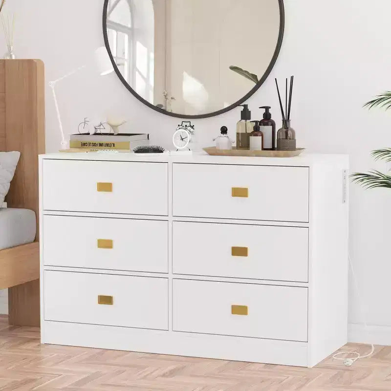 TROPOW Cassettiera per cameretta con Fasciatoio Rimovibile, Cassettiera per Bambini a 6 Cassetti con Kit Anti-Ribaltamento, Piano Impermeabile e Sponde di Sicurezza, Organizer Portaoggetti in MDF Atossico