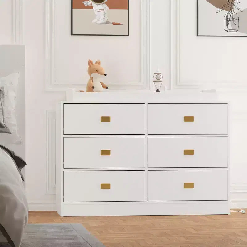 TROPOW Cassettiera per cameretta con Fasciatoio Rimovibile, Cassettiera per Bambini a 6 Cassetti con Kit Anti-Ribaltamento, Piano Impermeabile e Sponde di Sicurezza, Organizer Portaoggetti in MDF Atossico