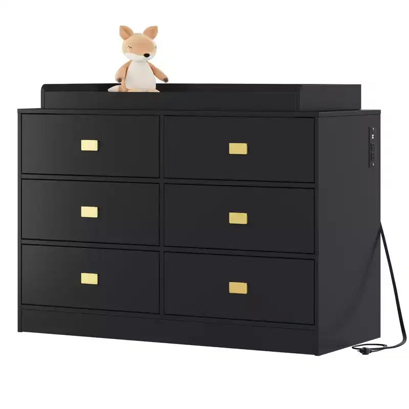 TROPOW Cassettiera per cameretta con Fasciatoio Rimovibile, Cassettiera per Bambini a 6 Cassetti con Kit Anti-Ribaltamento, Piano Impermeabile e Sponde di Sicurezza, Organizer Portaoggetti in MDF Atossico