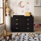 TROPOW Cassettiera per cameretta con Fasciatoio Rimovibile, Cassettiera per Bambini a 6 Cassetti con Kit Anti-Ribaltamento, Piano Impermeabile e Sponde di Sicurezza, Organizer Portaoggetti in MDF Atossico