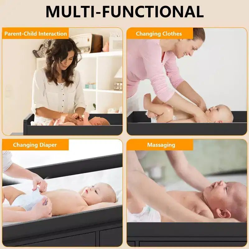 TROPOW Cassettiera per cameretta con Fasciatoio Rimovibile, Cassettiera per Bambini a 6 Cassetti con Kit Anti-Ribaltamento, Piano Impermeabile e Sponde di Sicurezza, Organizer Portaoggetti in MDF Atossico