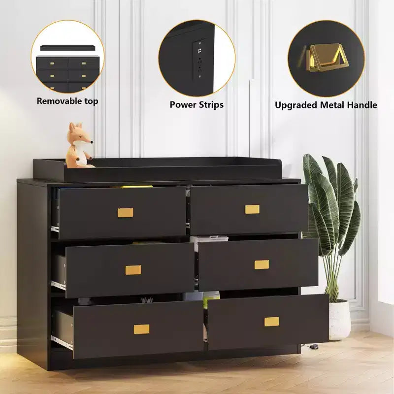 TROPOW Cassettiera per cameretta con Fasciatoio Rimovibile, Cassettiera per Bambini a 6 Cassetti con Kit Anti-Ribaltamento, Piano Impermeabile e Sponde di Sicurezza, Organizer Portaoggetti in MDF Atossico